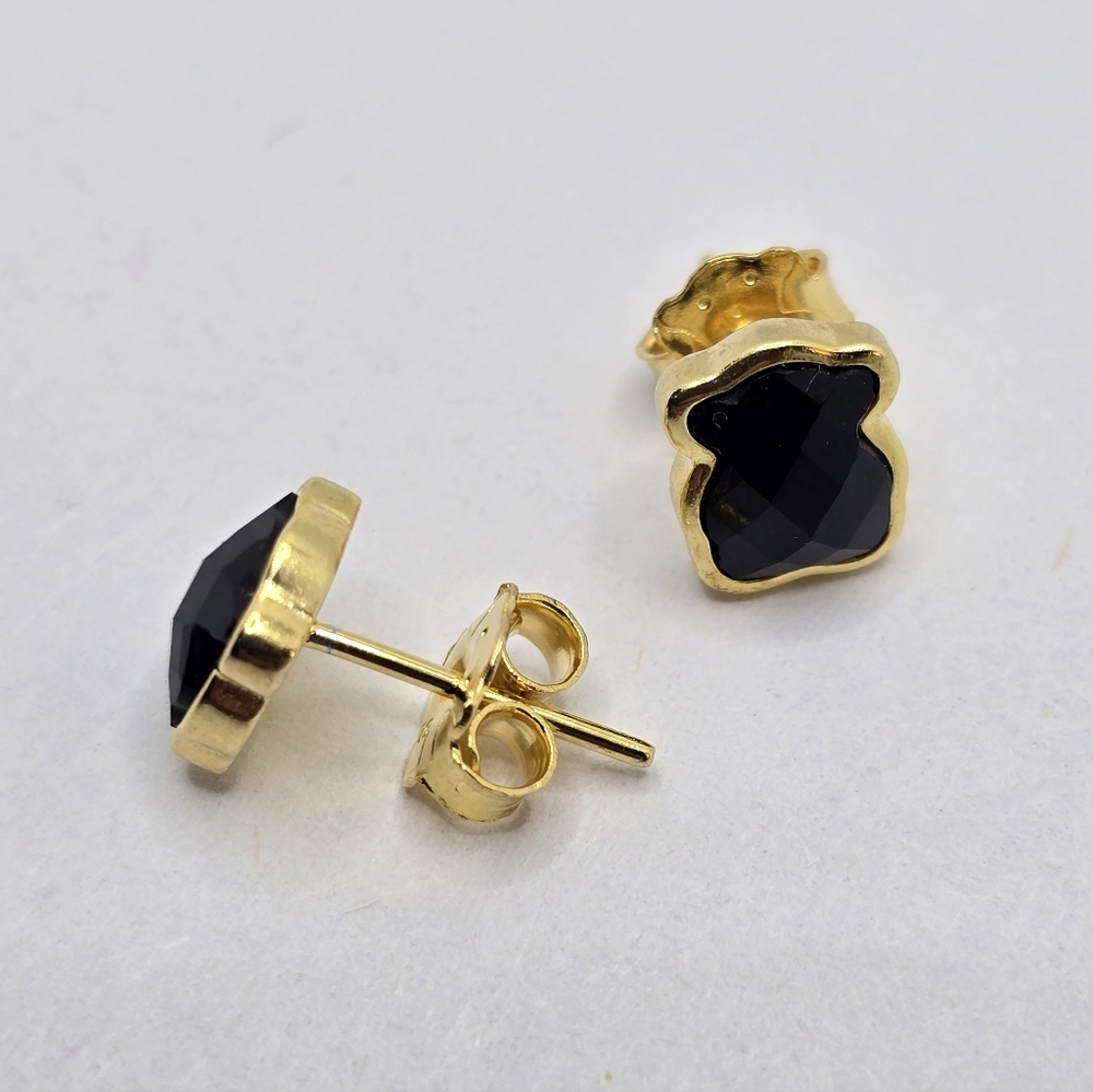 Tous Vermeil over Silver Color Earrings with faceted onyx 9mm - Picture 2 of 9